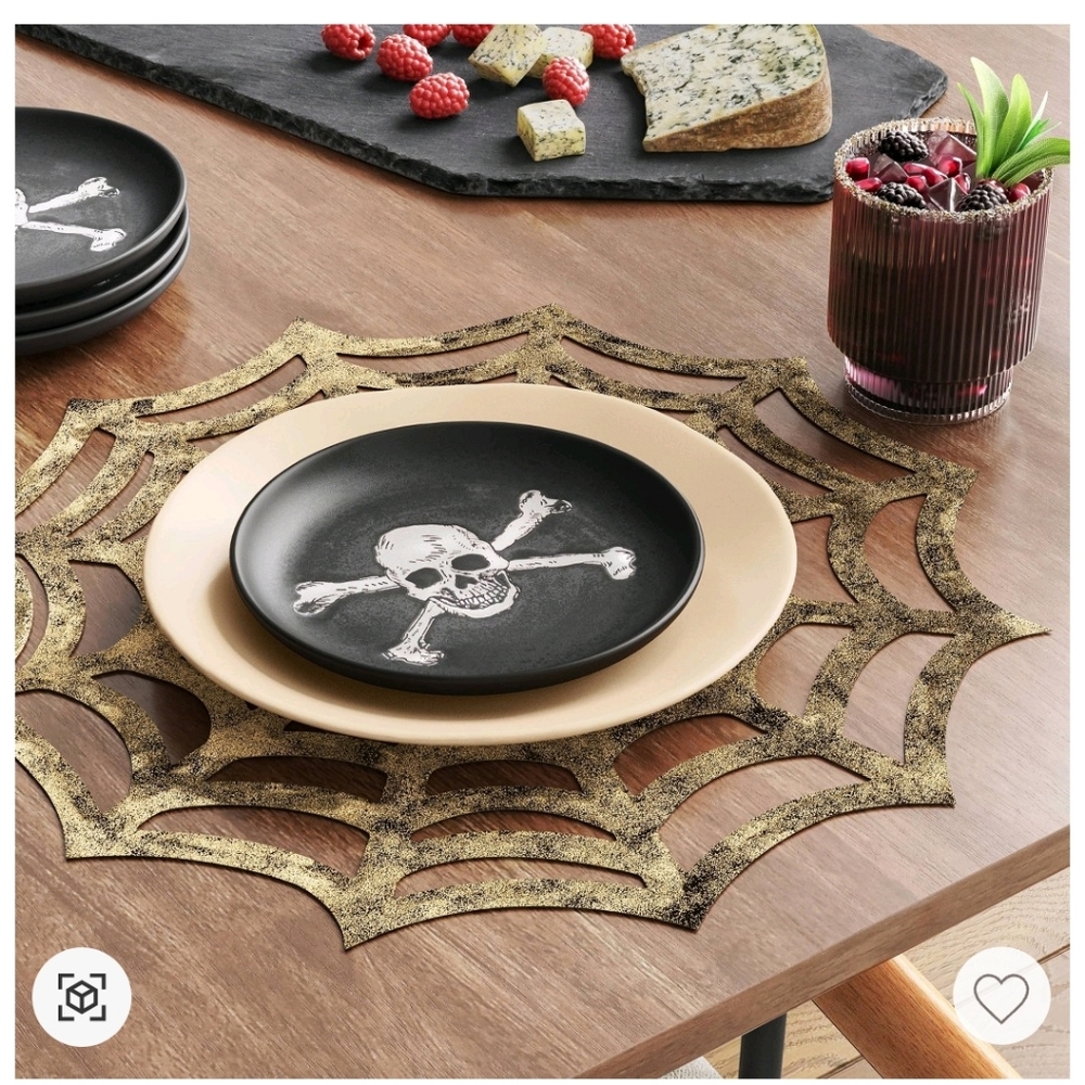 🆕Set of 6! Faux Leather Charger Placemat Threshold Spider Web Charger Halloween